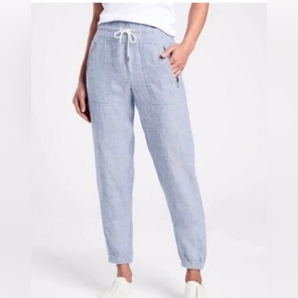 Athleta Cabo Linen Blue Jogger Pants Size 16